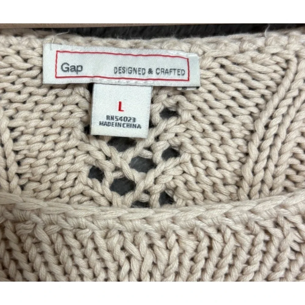 Gap Mix-Cable Sweater Womens L Beige‎ Short Sleeve Pointelle Knit Boho Cottage